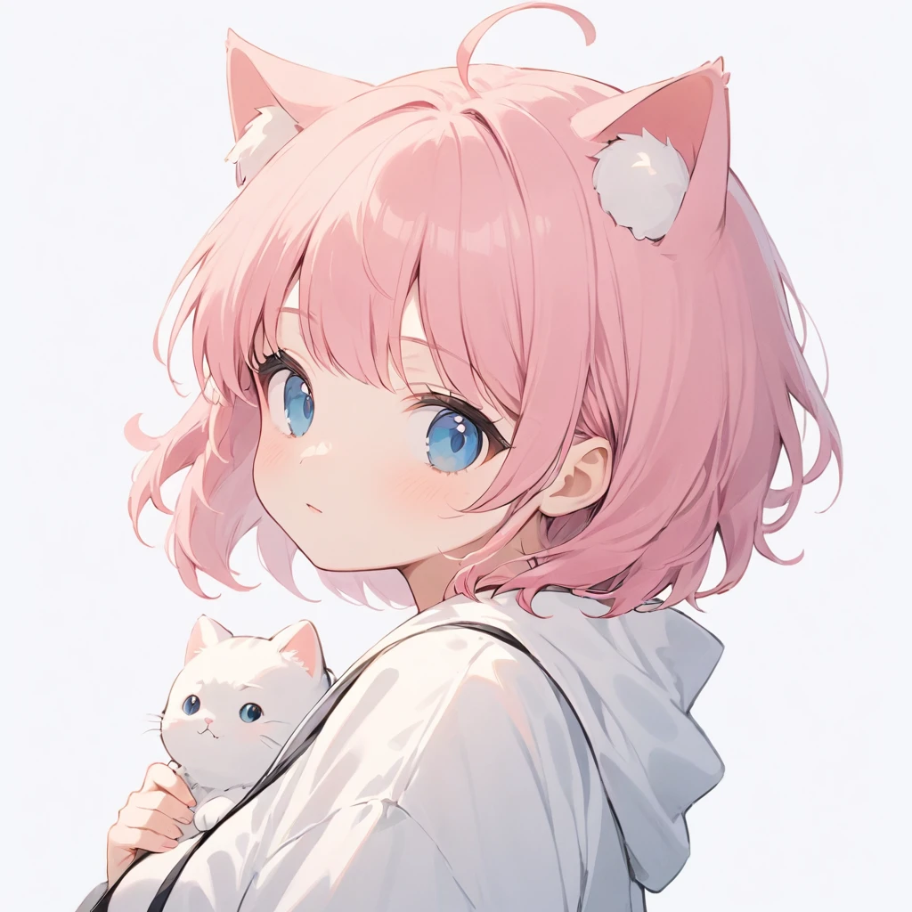 masterpiece, Highest quality, White background,Simple Background,
One girl, solo, Pink Hair,Cat ear, slouch,Stuffy