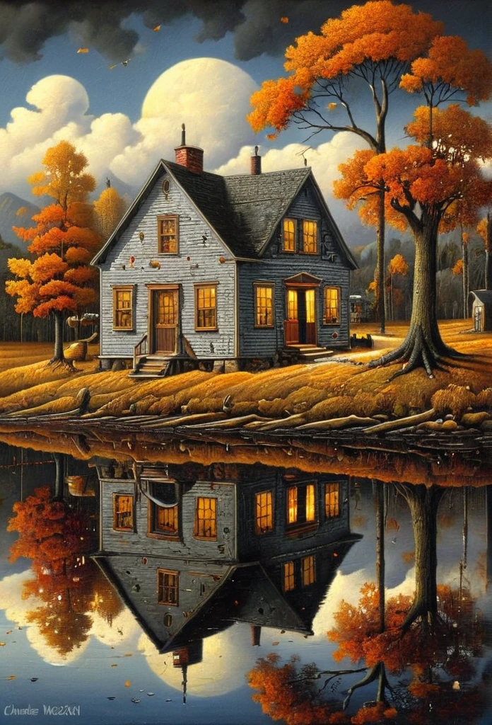 Reflection art, by Charles Wysocki, (best quality, masterpiece, perfect composition, very aesthetic, ultra-detailed, intricate details:1.3)
