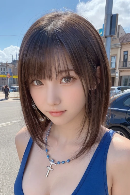 One Girl, (Beautiful girl, Delicate girl:1.3), (:1.3),
break, (No costume, publish nudes, Rosarthe Cross, now:1.3),
break, (Remains, Remains city, blue sky:1.3),
break, Very beautiful eyes, (Symmetrical eyes:1.3),
break, (Small breasts:0.5), Bro, Parted bangs, Brown Hair,
break, (Eye and facial details:1.0),
break, (masterpiece, Highest quality, Super detailed, Detailed face, 8k)