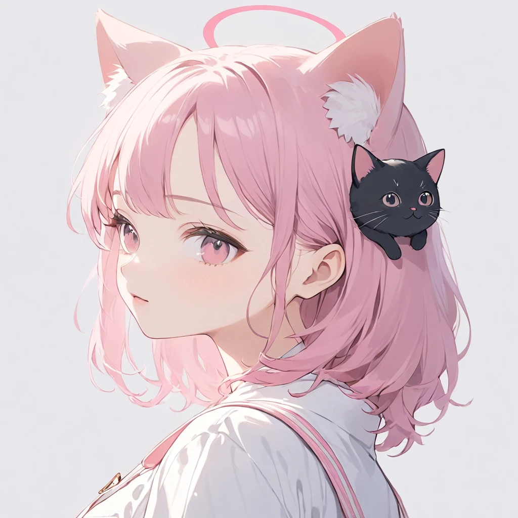 masterpiece, Highest quality, White background,Simple Background,

One girl, solo, Pink Hair,Cat ear