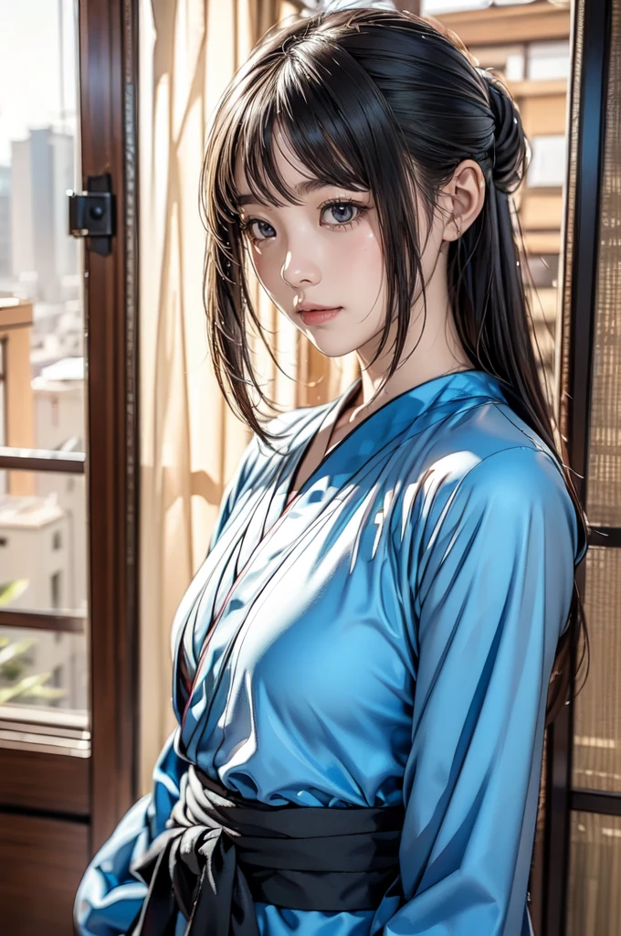 (Faithfulness: 1.4), ((Black Hanfu)), big sleeve, Small ring, get up, Mole under the eye, Denim Lenses, Bokeh, Foreshortening perspective, Negative Space, Chiaroscuro, Depth of written boundary, Ray Tracing, masterpiece, Anatomically correct, Textured skin, Highest quality, 8k, Ultra HD, Accurate