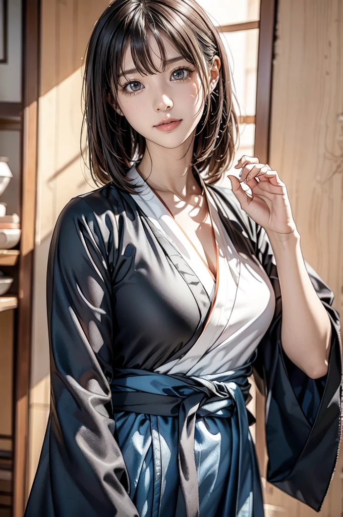 (Faithfulness: 1.4), ((Black Hanfu)), big sleeve, Small ring, get up, Mole under the eye, Denim Lenses, Bokeh, Foreshortening perspective, Negative Space, Chiaroscuro, Depth of written boundary, Ray Tracing, masterpiece, Anatomically correct, Textured skin, Highest quality, 8k, Ultra HD, Accurate