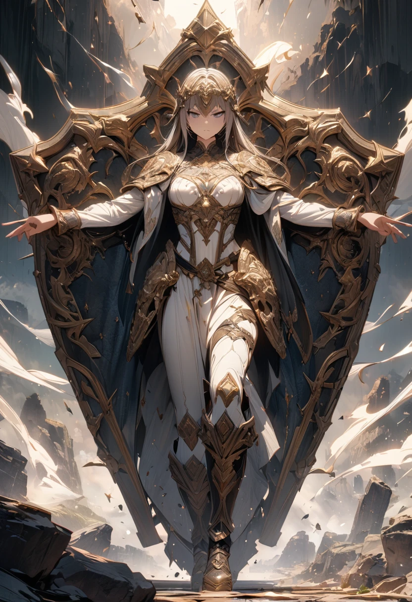 masterpiece, 8k, best quality, highly detailed, a human male wielding a star covered shield made of stone