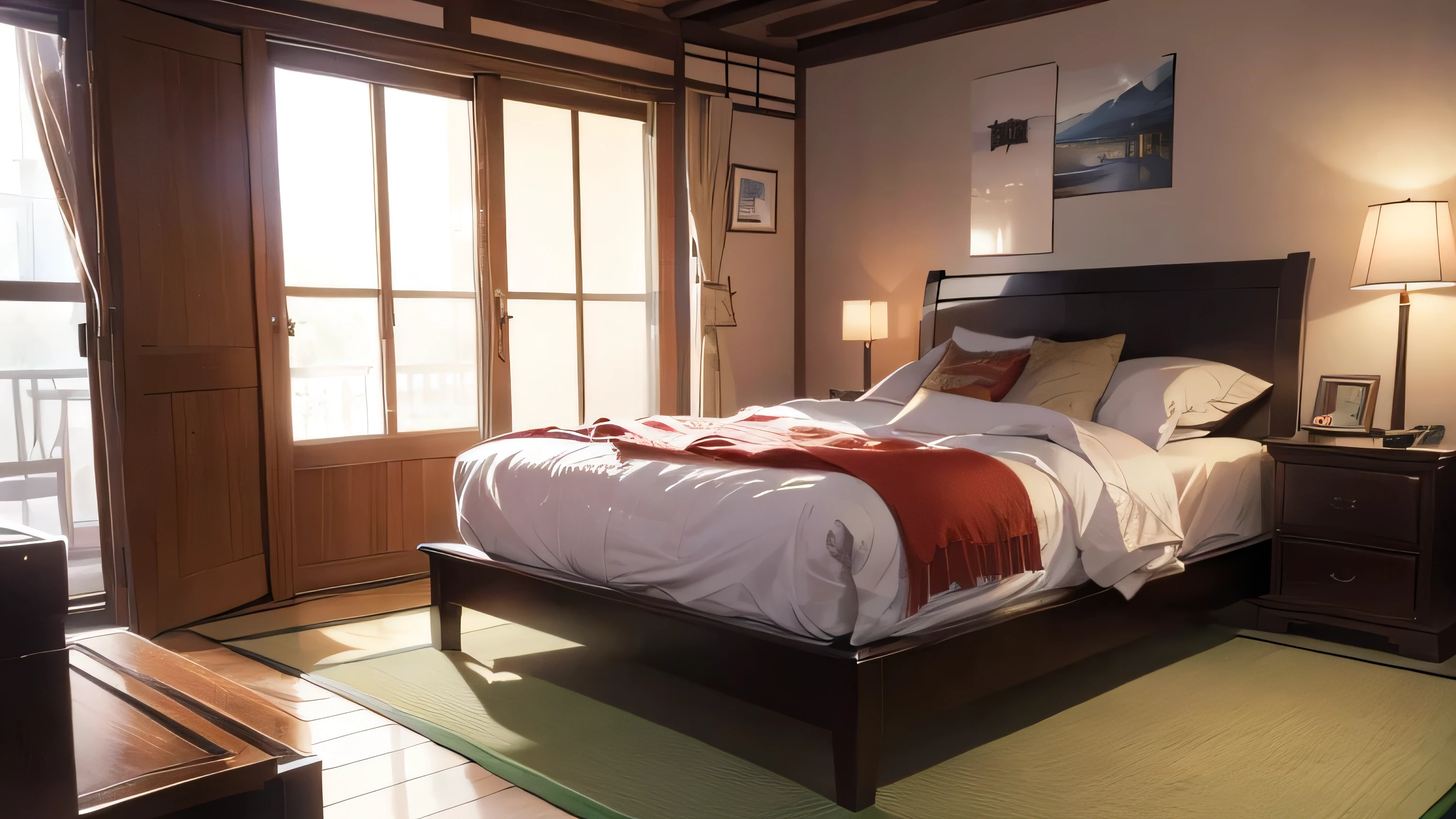 (8k, best quality, masterpiece:1.2), (realistic, photo-realistic:1.37), ultra-detailed,japanese bedroom,no character, bed side view,night,indoor,