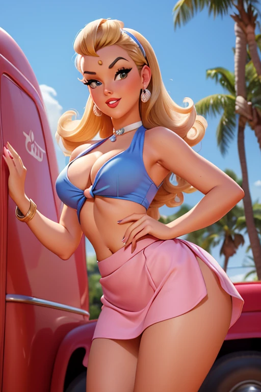 Generar ilustraciones , Glassmorphism, Obra maestra, Best Film, Estilo de la cultura pop, pulpa, QUEBRAR, a 30 years-old woman,rubia,norteamericana, musculosa,Female Bodybuilders,Huge breasts that are about to burst,French swimsuit from the 1950s, Mirar amigablemente al espectador, como si la invitara a comprar, Ropa educada,posando frente a la playa