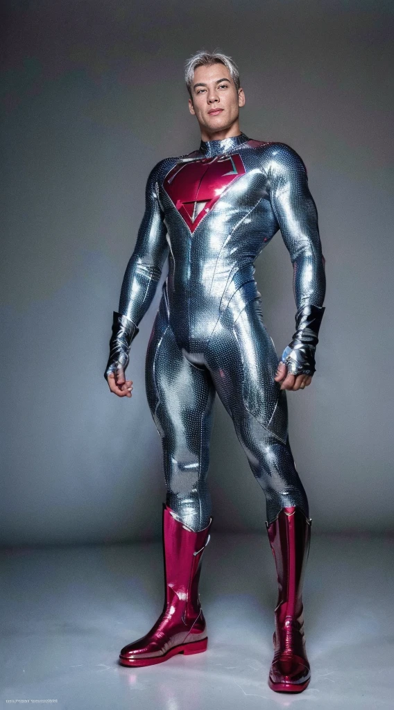 (realistic,hyper-detailed,8k,DC comic superhero,Captain Atom,captainatom),
(silver suit,silversuit),
(red gloves,redgloves),
(red boots,redboots)