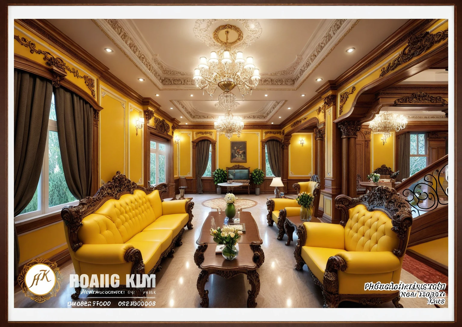RAW photo, masterpiece, a view of a ( LIVING ROOM :1.3) with a couch, chairs, and a chandelier, highly detailed interior, neo - classical style, neoclassical style, neoclassicism style, interior architect architectural visualization, neoclassical style, in style of classicism, white light sun, rendered in vray, rendered in v-ray, rendered in unreal engine 3d, (photorealistic:1.2), (photorealistic:1.5), best quality, ultra high res, architechture, (leather sofa detail:1.5), neoclassic house, (detailed railing neoclassic:1.5), luxury neoclassical villa, (mable floor details:1.5), (detailed neoclassical carpet:1.5), in the style of neoclassical scene, glass windows, best quality, (Intricate lines:1.5), ((Photorealism:1.5)),(((hyper detail:1.5))), archdaily, award winning design, (dynamic light:1.3), (day light:1.2), (perfect light:1.3), (shimering light :1.4), refection glass windows, (curved line architecture arch:1.2), photorealistic, FKAA, TXAA, RTX, SSAO, Post Processing, Post-Production, CGI, VFX, SFX, Full color,((Unreal Engine 5)), Canon EOS R5 Camera + Lens RF 45MP full-frame CMOS sensor, HDR, Realistic, Cinematic intricate detail, extreme detail, science, hyper-detail, FKAA, super detail, super realistic, crazy detail, intricate detail, nice color grading, reflected light on glass, eye-catching wall lights, unreal engine 5, octane render, cinematic, trending on artstation, High-fidelity, Viwvid, Crisp, Sharp, Bright, Stunning, ((Lifelike)), Natural, ((Eye-catching)), Illuminating, Flawless, High-quality,Sharp edge rendering, medium soft lighting, photographic render, detailed archviz, ((( dossie wood : 1.7 ))), ((( yellow organge Tone : 1.3 )))