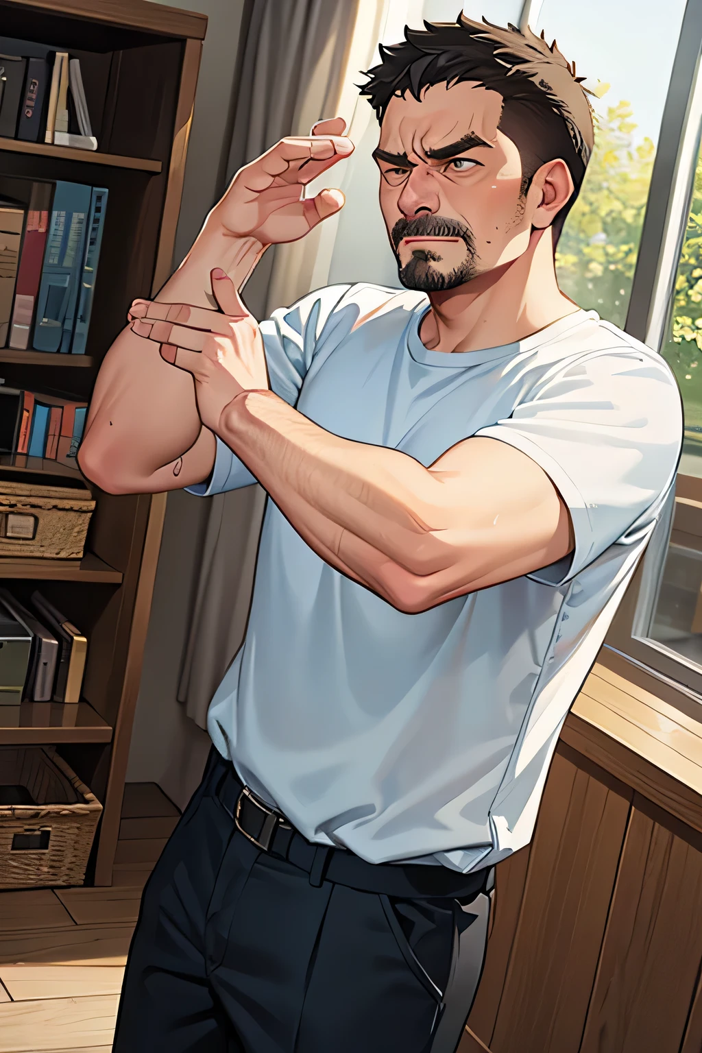 middle-aged man in a bad mood