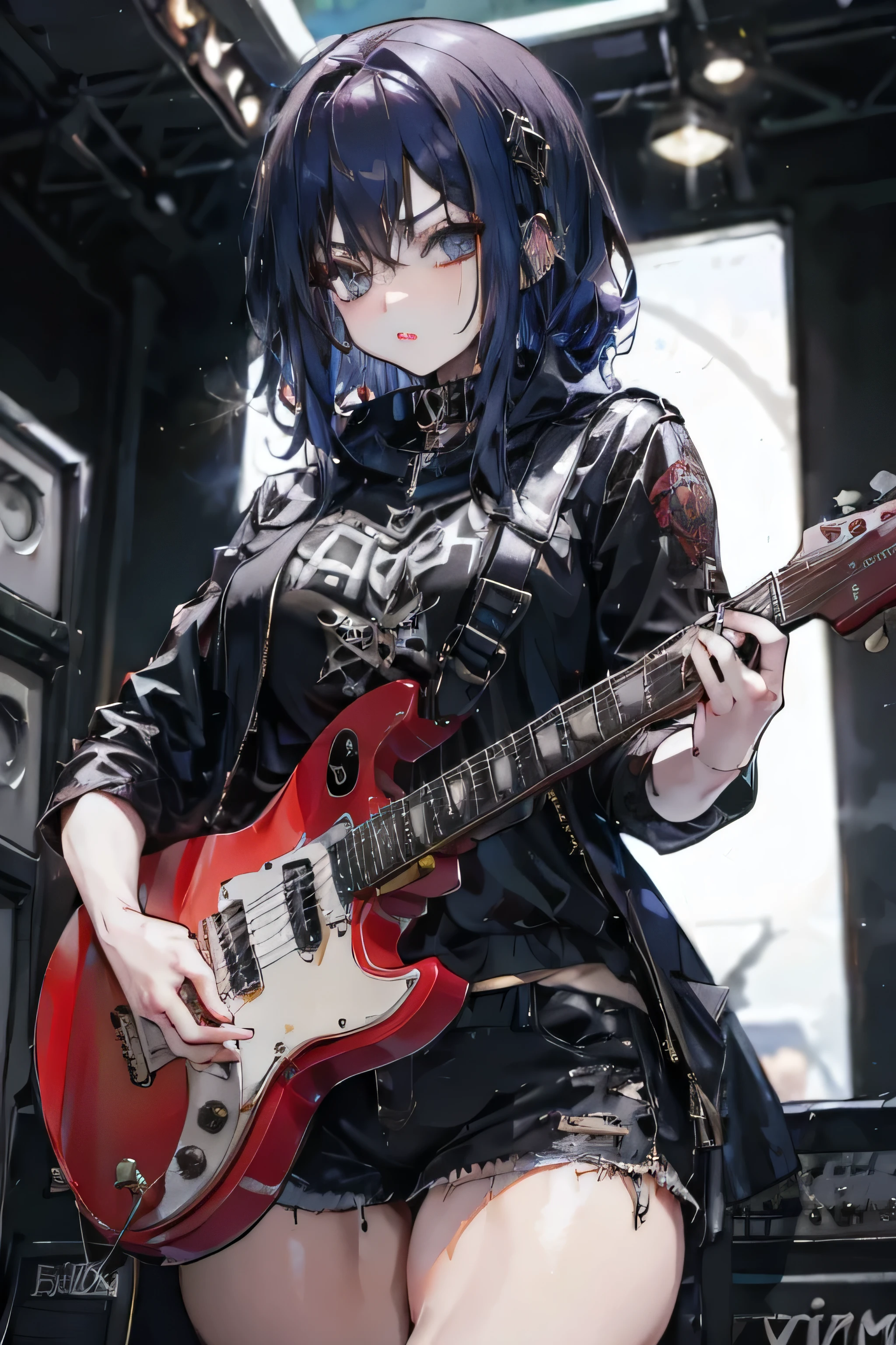 Masked, Guitarist, Woman, Buff, Gothic, Metalhead, Punk, Thick.