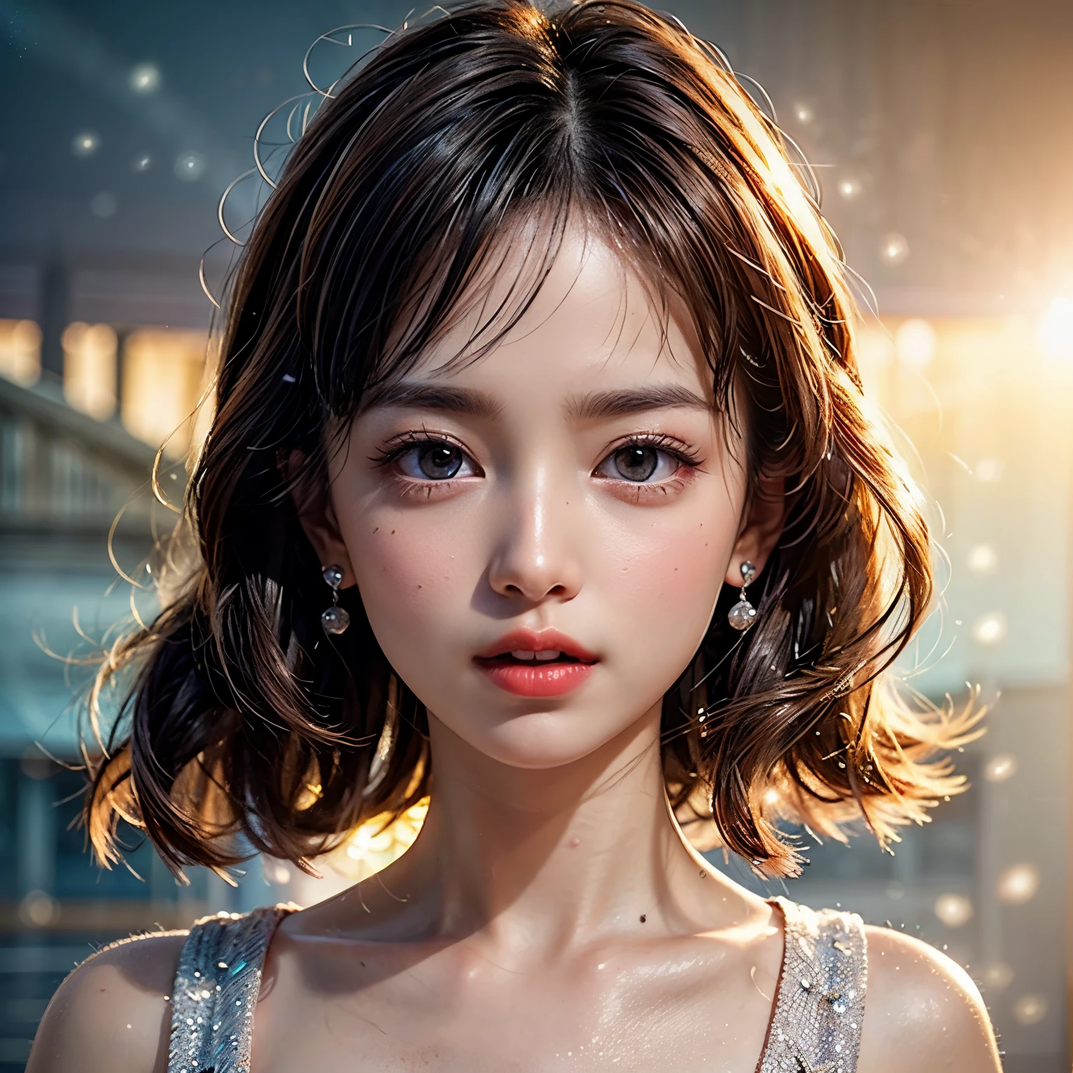 VolumetricLighting (Acutance:0.85), (Masterpiece of 8K UltraDetailed(ProfessionalPhoto:1.37)), Tiny KAWAII Girl Stroll the Sea wearing tube-top dress EveningBeach colorful sky (Orange rays illuminating face, close-up:1.4) (Kissing to Camera), Gust of wind . (((Extremely detailed NOGIZAKA face))), perfect anatomy, Childish, captivating gaze, Reflective Eyes with (sparkling highlights:1.28), long eyelashes、Glossy RED Lips with beautiful details, KissableTongue, RosyCheeks, ((Radiant FineSkin) with clear transparency) . { (Dynamic joyful expressions) | (:d) }, (Light Particle;1.25, God Rays), (no Large eyes).