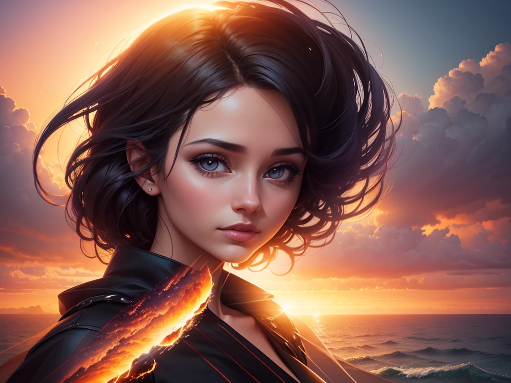 arafed image of a woman with a sunset in the background, photoshop art, beautiful digital artwork, digital art picture, gorgeous digital art, surreal beautiful young woman, double exposure effect, photo manipulation, beautiful gorgeous digital art, beautiful digital art, photomanipulation, stunning digital art, photoshop collage, beautiful girl on the horizon, beautiful, amazing blend effect