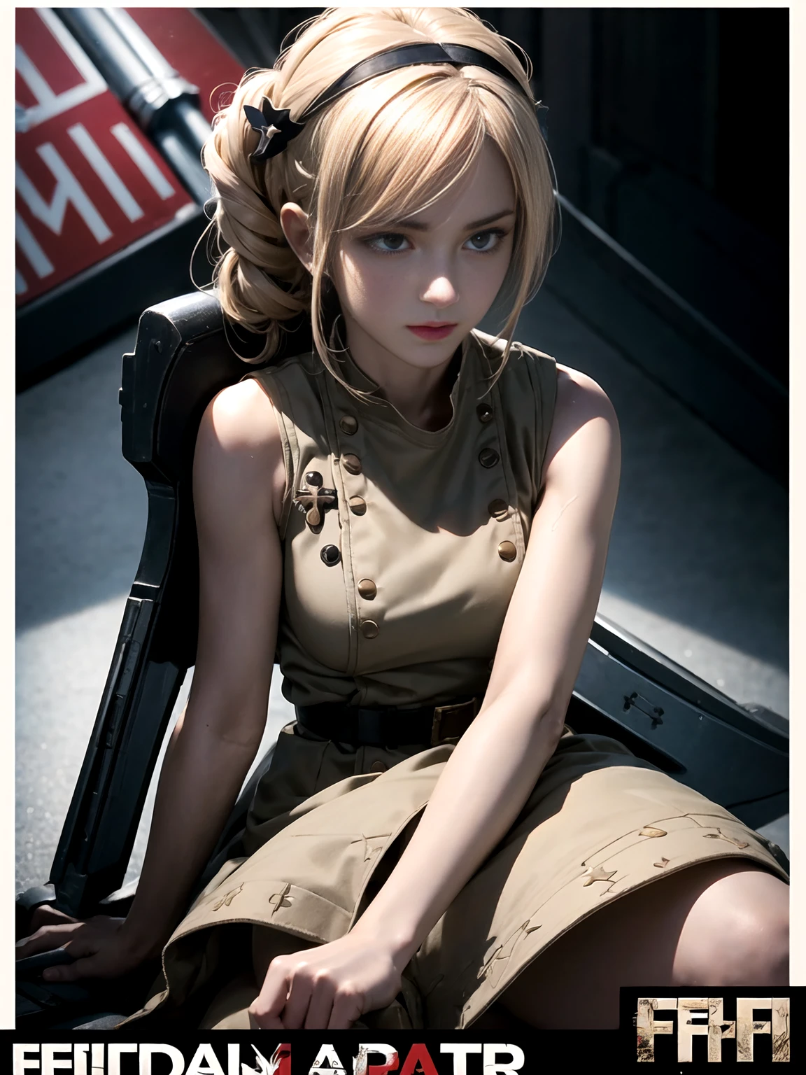 Realistic,Proper attire,(Fighter Action War Movie Poster),(Foundation Film Reference: 1.8),Realistic,Air Force General's Uniform,(Realistic face resolution),Movie Poses,Adult,skinny,big,Dark blonde woman with long hair,Serious face,sf,sf,Mr.々Supporting characters