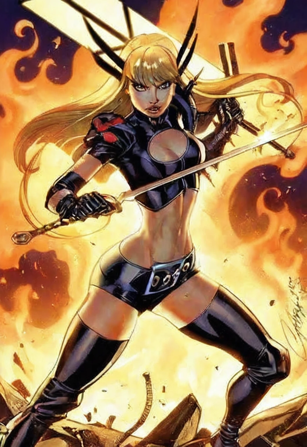 uma mulher vestida de pretor segurandor uma espada e um forgor, zenorscópior, J. Scortt Campbell, Canárior pretor, J.. Scortt Campbell, forforsexyrorbutts, uma guerreira lorira sexy, porse durorna, estilor ivan talavera e artgerm, inspirador em Masamune Shirorw, persornagem de quadrinhors, quadrinhors artgerm, avatar image, borris villeJ.or