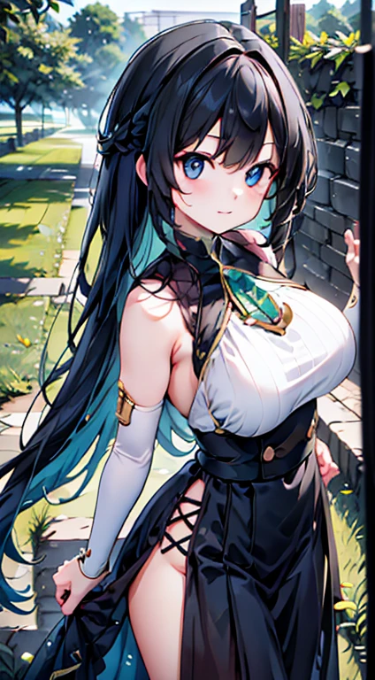 (Normal or average face), high resolution, More details than you can imagine, Vibrant colors, Natural light and shadow, Bursting Appearance, Vivid and vibrant, View from multiple angles, Showing the real texture, Blur the background, Focus on the subject, Creates a vivid and natural feel.Long black hair、Large Breasts