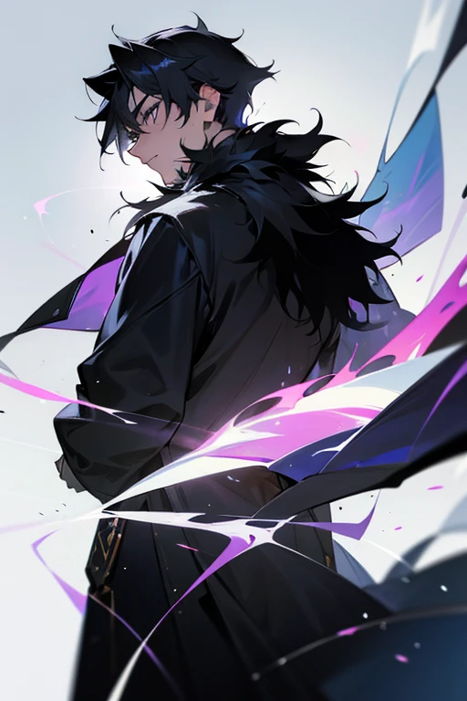 High detail, clarity, 4k, young guy, 18 years, black fur, defiant look, young guy, completely black behind the other one on the left side, black aura, young guy, completely white back on the right side, white aura