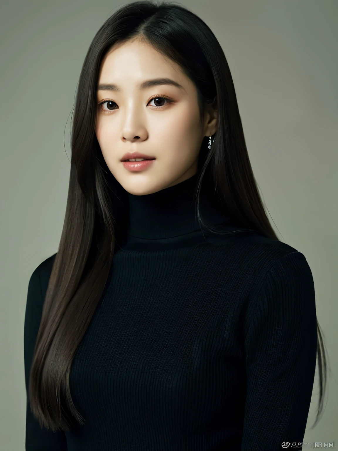 a woman with long hair wearing a black turtle neck top, jisoo of blackpink, jisoo from blackpink, jossi of blackpink, park ji-min, portrait jisoo blackpink, lee ji-eun, lee ji - eun, female actress from korea, heonhwa choe, hwang se - on, portrait of jossi of blackpink, krystal, kwak ji young