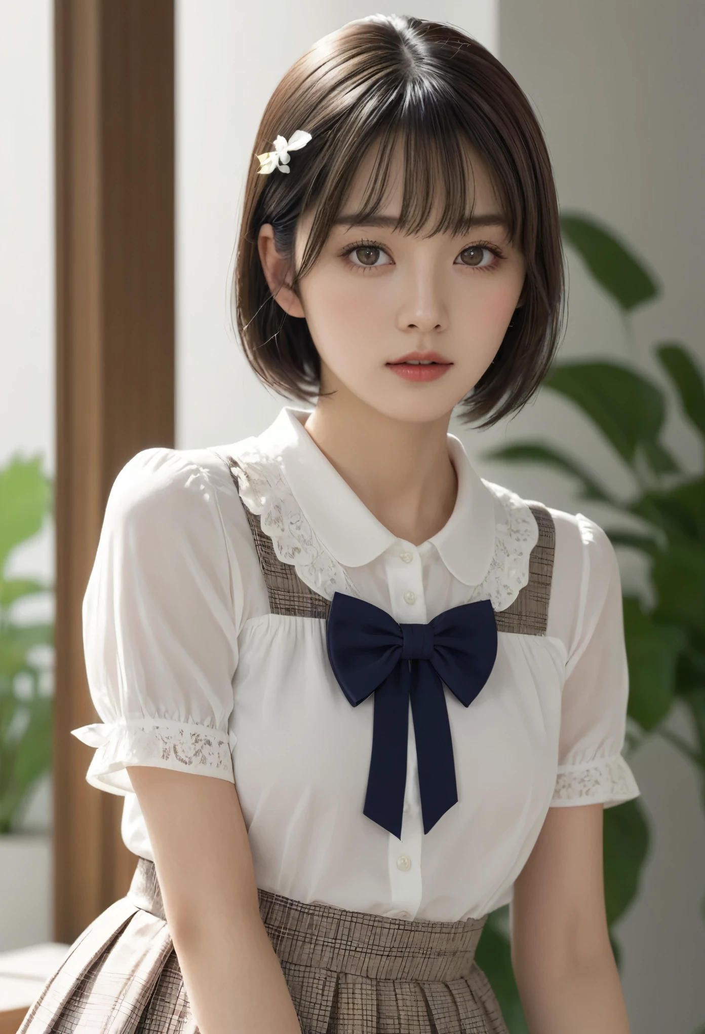 (masterpiece), (最high quality), (Very detailedな), (Best Shadow), (photoRealistic:1.4), Frilled blouse, skirt, white ankle socks, (((((A long shot of a woman walking slowly))))), high quality, masterpiece, Very detailedな, High resolution, 4K, 超High resolution, Detailed Shadows, Ultra-realistic, Dramatic lighting, One Girl, alone, Detailed face, Realistic eyes, Realistic Skin, Dynamic Hair, Dynamic pose, Dynamic Angle, White floral dress, White Background, Urzan-6500-v1.1, (RAW Photos:1.2), ( Realistic:1.4), Beautiful detailed girl, Very detailed eyes and face, Beautiful attention to detail, Ridiculous, incredibly Ridiculous, Large file size, Very detailedな, High resolution, Very detailed, 最high quality, (Bright interior), (Soft Light), (Low contrast), (Shallow depth of field), (portrait of a beautiful woman illuminated by gentle light), (Very delicate and elegant depiction), (Short bangs), (Hair color is dark chestnut with a slight brown tinge), (Hair with subtle and gentle waves), (Small, intricate braids on the side of long hair), (Decorated with thin ribbons), ( White blouse with small frills), (bow tie), (青いロングskirt), (White short ankle socks), shape, Very detailed, CG, Unified, 8k wallpaper, wonderful, Finer details, 最high quality, Very detailed CG Unified 8k wallpaper, Face Light, Cinema Lighting, One Girl, 16 years old,
