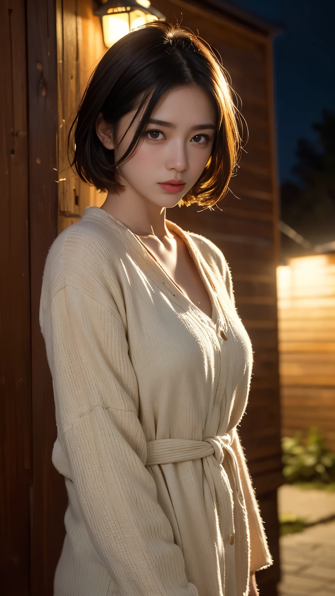 (highest quality,masterpiece:1.3,超A high resolution,),(Very detailed,Caustics),(Photorealistic:1.4,RAW shooting,)Ultra-Realistic Capture,Very detailed,High resolution 16K suitable for human skin、 Natural skin texture、、Skin tone is even and healthy looking、 Use natural light and color,One Woman,Japanese,,cute,brown hair,Middle Hair,(Written boundary depth、chromatic aberration、、Wide range of lighting、Natural Shading、)、(outdoor lights at night:1.4)、(Hair swaying in the wind:1)、short hair、Outward flicked edge