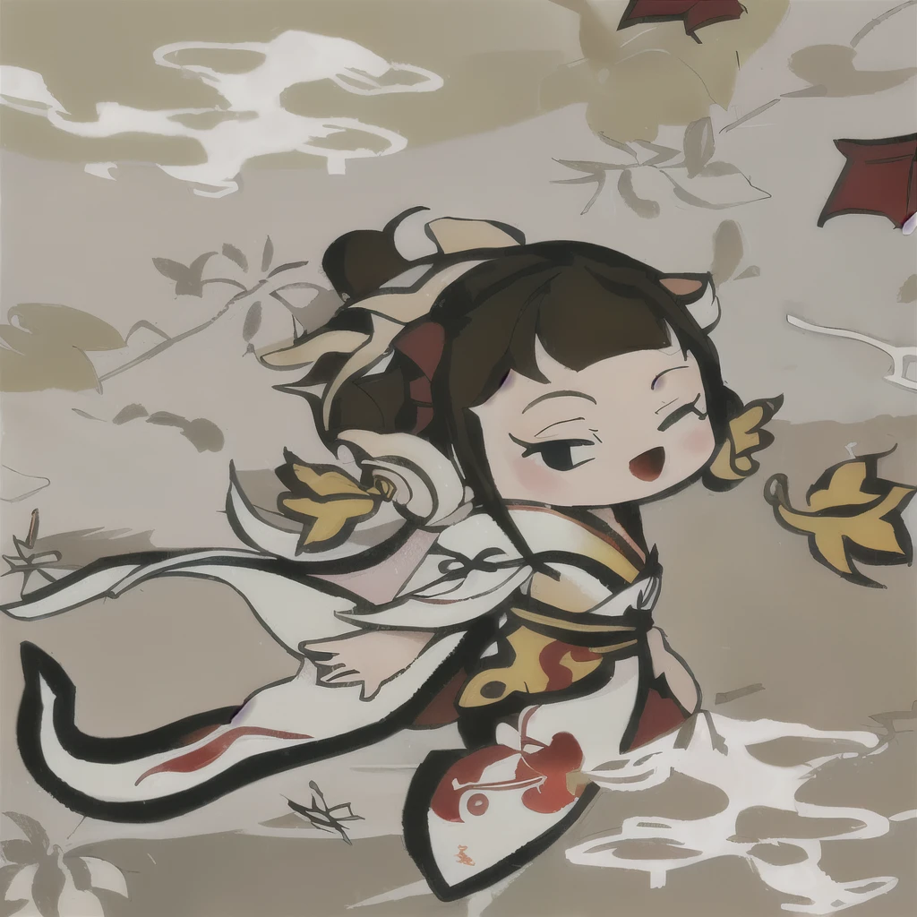 Wearing a red and white dress、cartoon girl holding a red and white umbrella, Advanced Digital Chibi Art, Amaterasu Omikami, Maple Story Character Art,