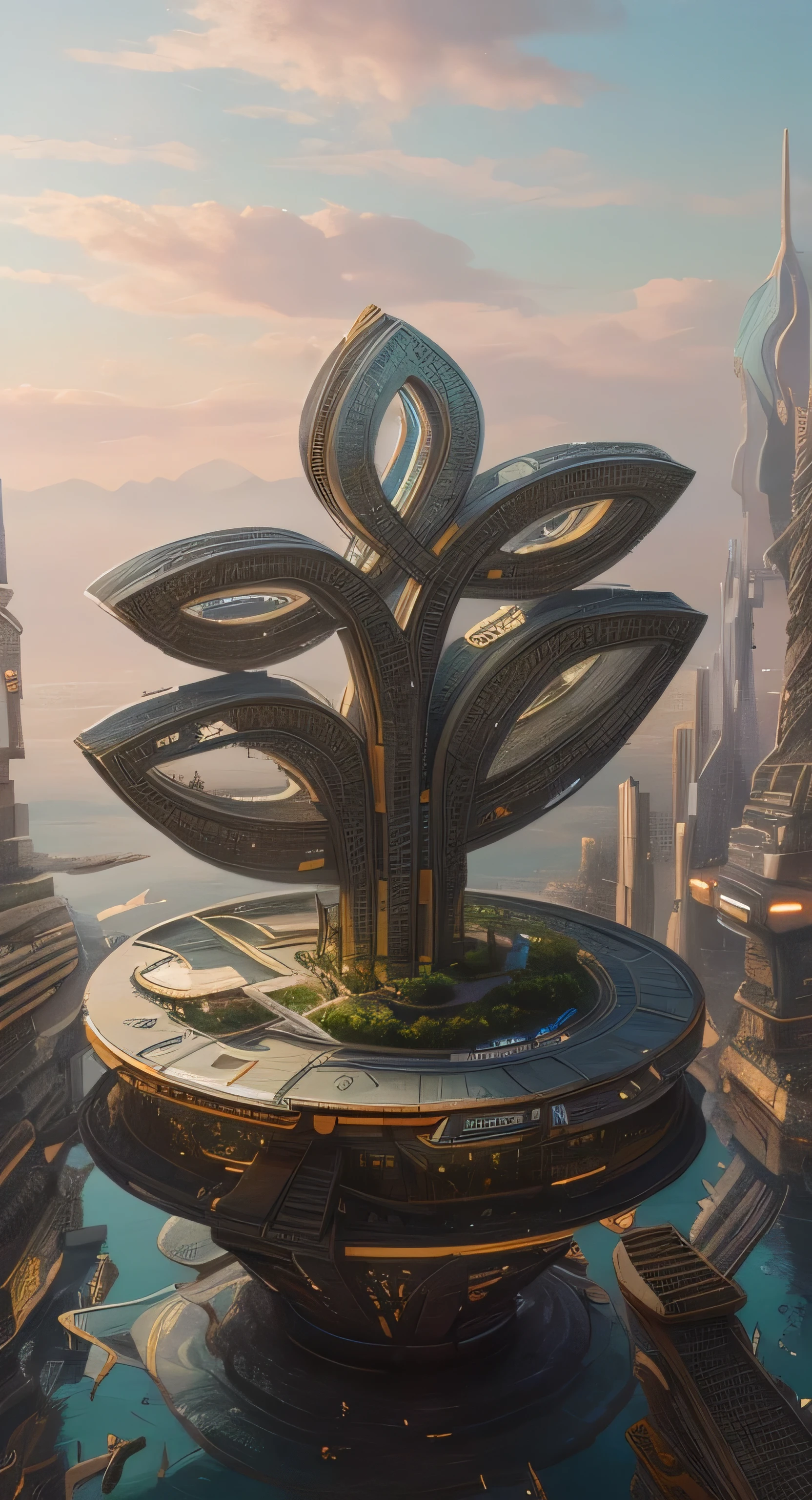 Undisturbed serene waters, Antique future cityscapes