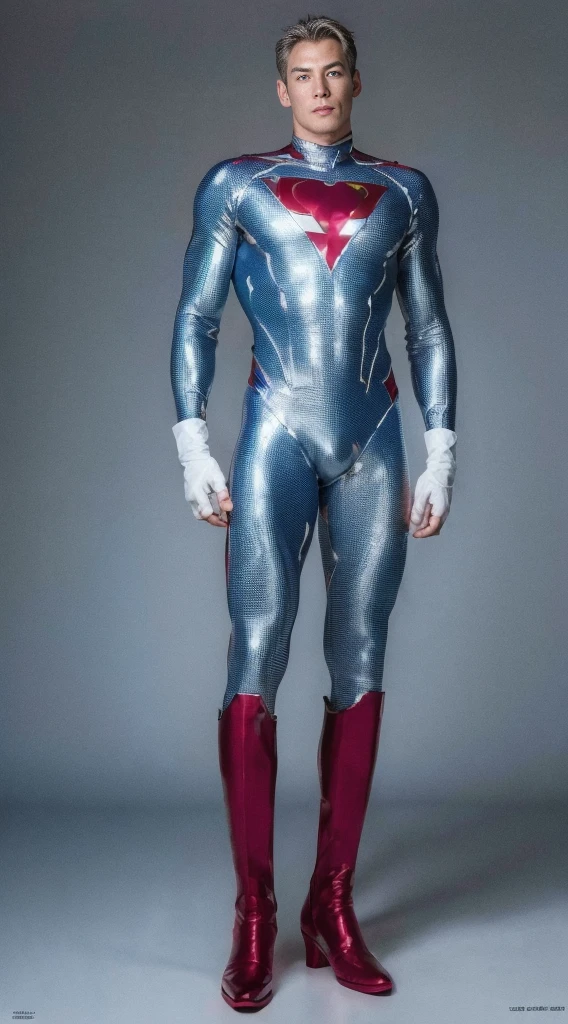 (realistic,hyper-detailed,8k,DC comic superhero,Captain Atom,captainatom),
(silver suit,silversuit),
(red gloves,redgloves),
(red boots,redboots)