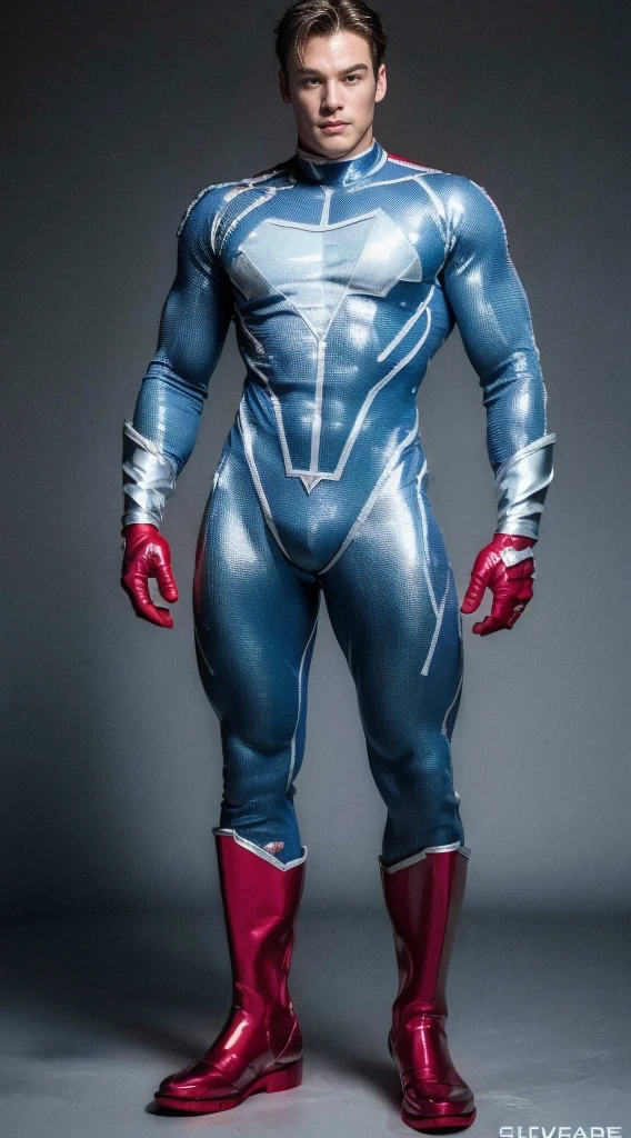 (realistic,hyper-detailed,8k,DC comic superhero,Captain Atom,captainatom),
(silver suit,silversuit),
(red gloves,redgloves),
(red boots,redboots)