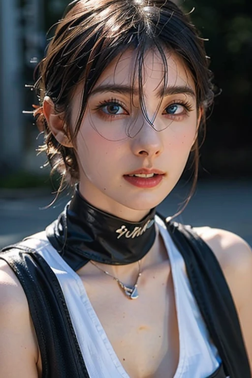 (Browsing Caution:-2), (Realistic, photo-Realistic :1.4), (Highest quality, masterpiece:1.2), RAW Photos, High resolution, Intricate details, Very detailed, Realistic and sharp details, Portraiture, (Bust Shot, Front view:1.2 ), alone, Beautiful Japanese Women, Beautiful woman, Black Hair, (Short Bob Hair), Detailed face, Detailed eyes, Beautiful Eyes, Refined nose, Pale skin, Fine skin, (Nose hook, Chain strap), (Jeweled Choker), clavicle, shoulder, T-Shirts, skirt,