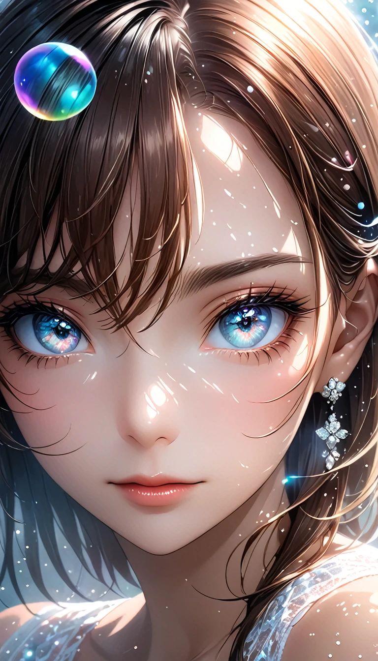 beautiful woman with seductionin her eyes, portrait, shading effects, gradation magic effects, glitter effects, soap bubbles effects, foggy filter effect, (ultra detailed, absolutely resolution, best quality:1.3), 2.5D, delicate and dynamic, artistic photography, hyper realistic, graphic CG digital art, 