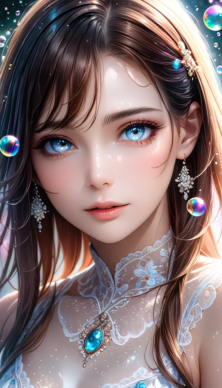 beautiful woman with seductionin her eyes, portrait, shading effects, gradation magic effects, glitter effects, soap bubbles effects, foggy filter effect, (ultra detailed, absolutely resolution, best quality:1.3), 2.5D, delicate and dynamic, artistic photography, hyper realistic, graphic CG digital art, 