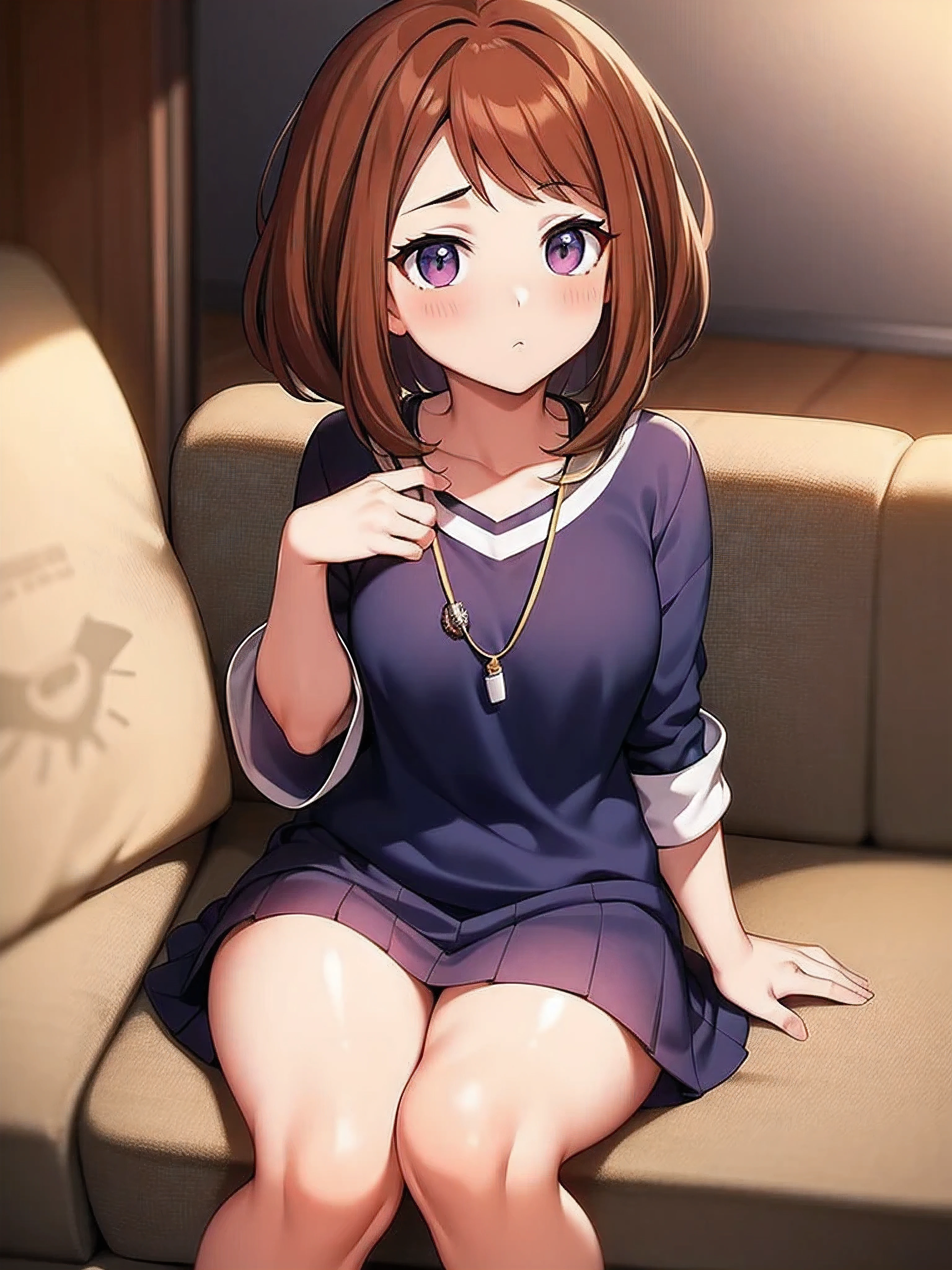 Ochaco Uraraka, sitting on the couch reading a book, Intricate details, maximum resolution, 4k