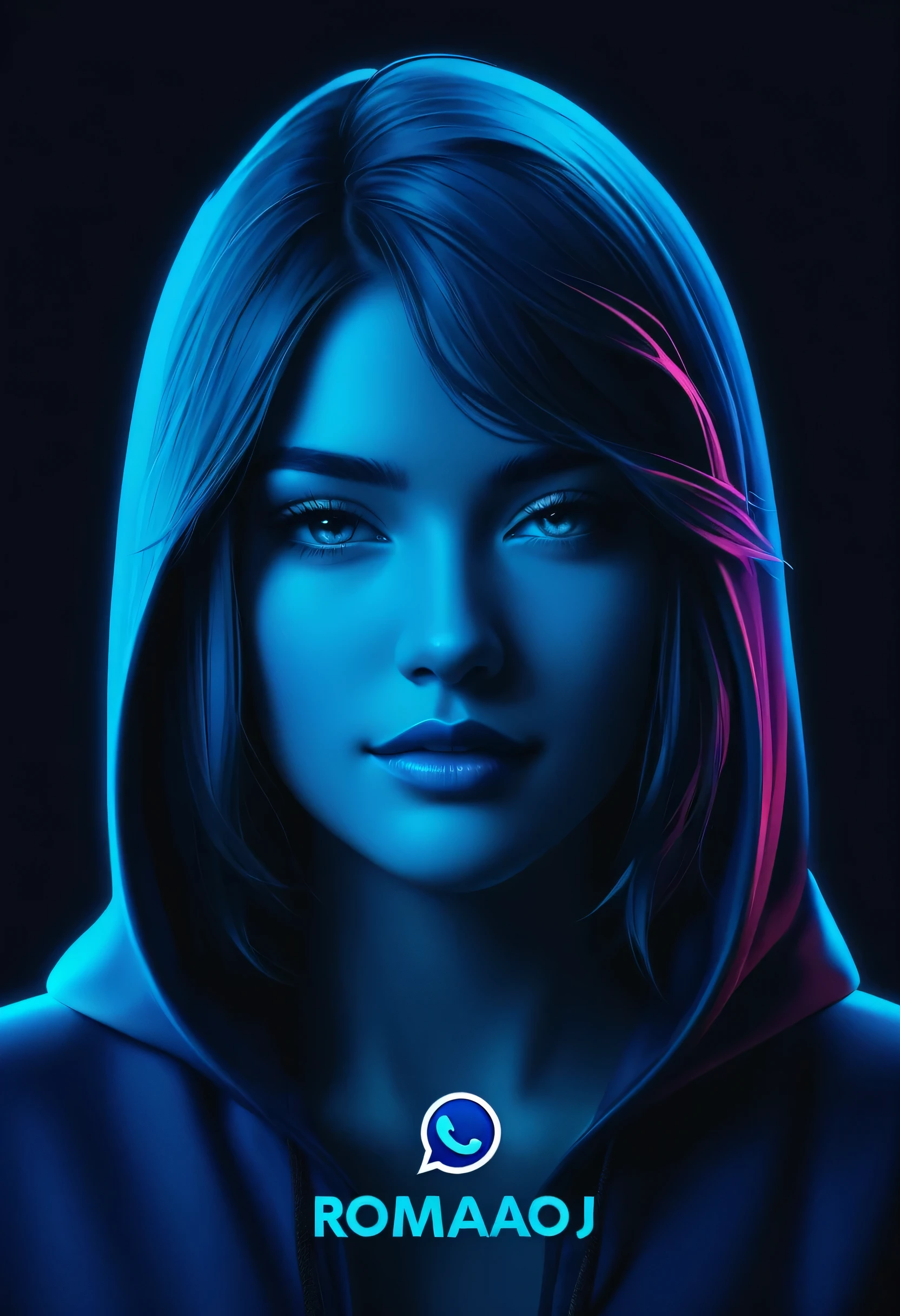 a bold blue neon logo for Whatsapp profile, a rounded logo with the text "ROMÃO-RJ"