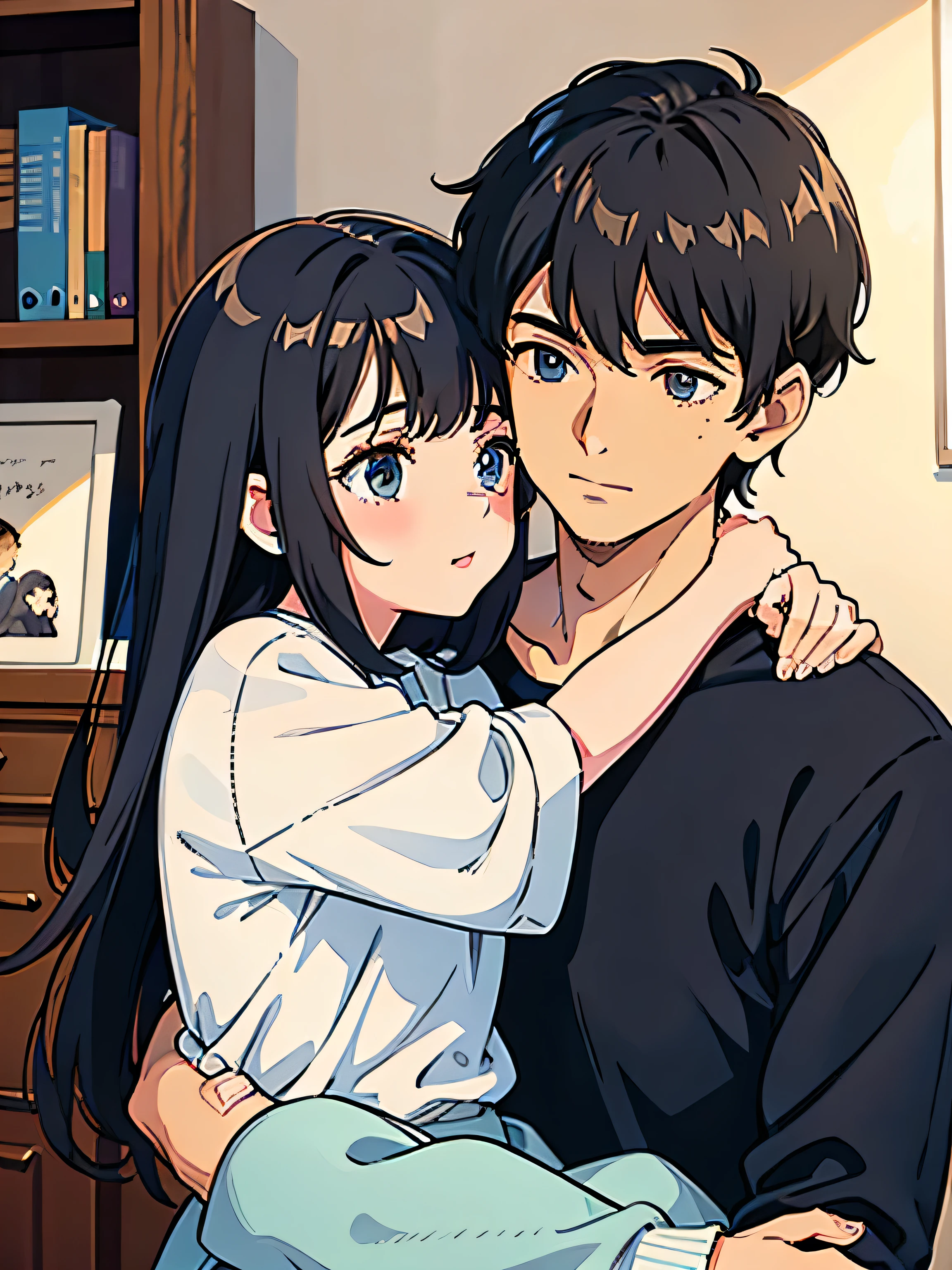 The girl snuggled into the boy's arms,Cute girl,Handsome boy,detail in face,couple,Love,Love,couple,