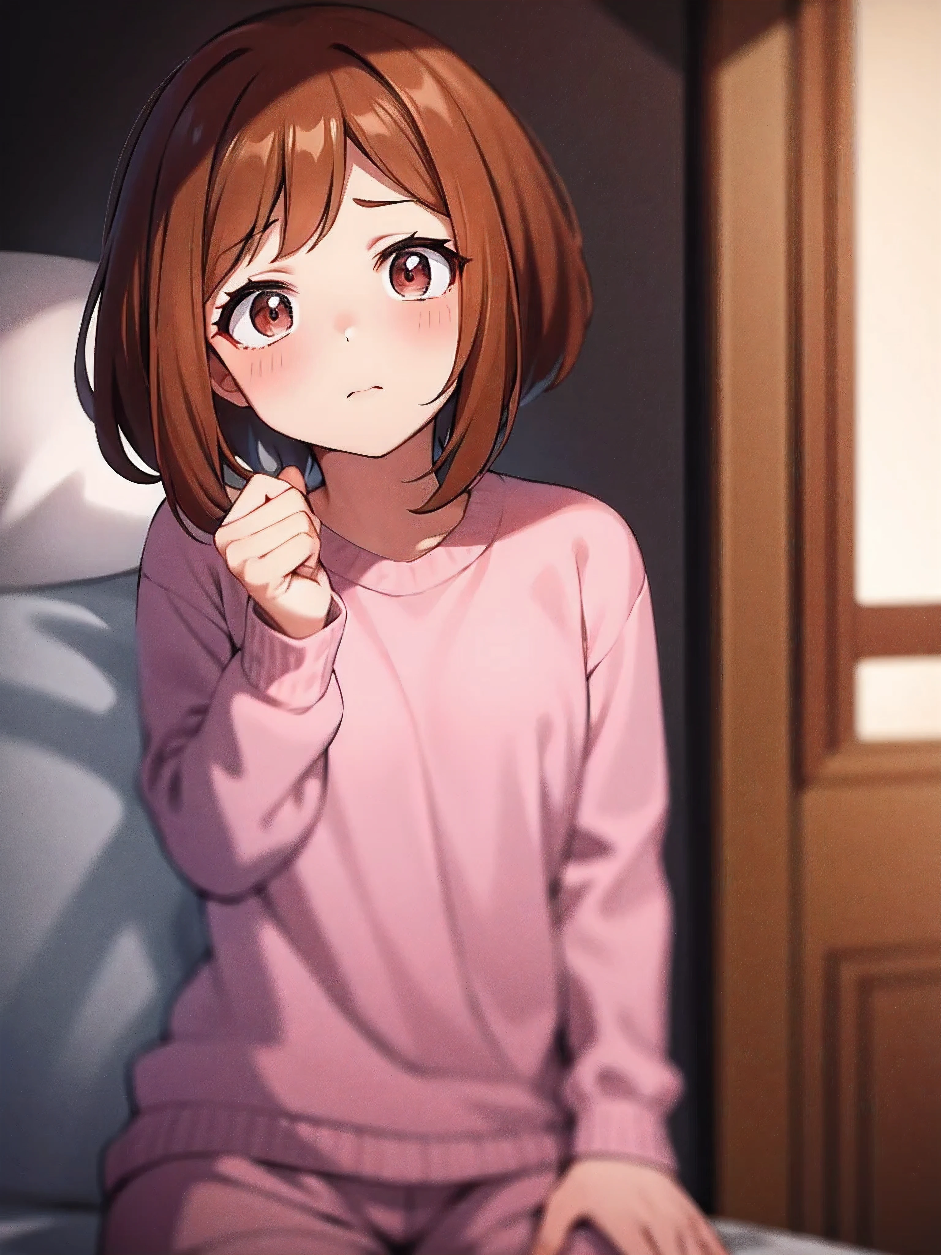 Ochaco Uraraka, lying in bed with short pajamas, Intricate details, maximum resolution, 4k