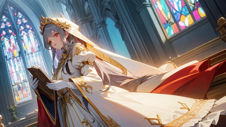 ((anime art style)),(On the table),(Best quality at best), (super detailing),(Highly detailed CG Unity 8k wallpaper),((very delicate beautiful)),((full-body portraits)),((stands in the garden)),((Alone)),(((A princess dressed in rich embroidery and jewelry，Very gorgeous Rococo princess ball dress，Features a voluminous, full-length hoop skirt ))),(((pettycoat))),Long-distance trains,((Gorgeous embroidery and jewelry)),Lots of ruffles,(((Very, very huge,Dentate skin))),Chopping,((Very long straight hair,very full long straight hair,Very long straight hair)),(The details of the face and eyes are very delicate),((seduct smile,Embarrassing)),Beautiful eyes like gems,Very gorgeous hair accessory,(Very gorgeous tiara，Jewelry decorated with bling-bling),((Sparkling ornate gemstone jewelry)),Gorgeous long veil,(Opera gloves),(beatiful background),(full bodyesbian),((Gorgeous rococo princess ball gown with ornate embroidery and jewels，Paired with a loose full-length hoop skirt)),