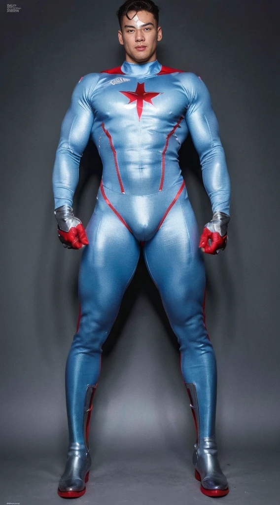 (realistic,hyper-detailed,8k,DC comic superhero,Captain Atom,captainatom),
(silver suit,silversuit),
(red gloves,redgloves),
(red boots,redboots) , 