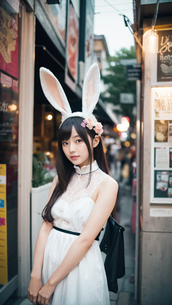 Bunny girl、A girl posing wearing rabbit ears, Wearing Atsuko Kudo&#39;s latex costume, Futuristic shiny latex suit, Wearing latex, Latex Gloss, Seductive hypnotist woman, Very sexy outfit, As a retro-future heroine, Elegant and attractive revealing cosplay, amouranth as a super villain, Slender young body, 