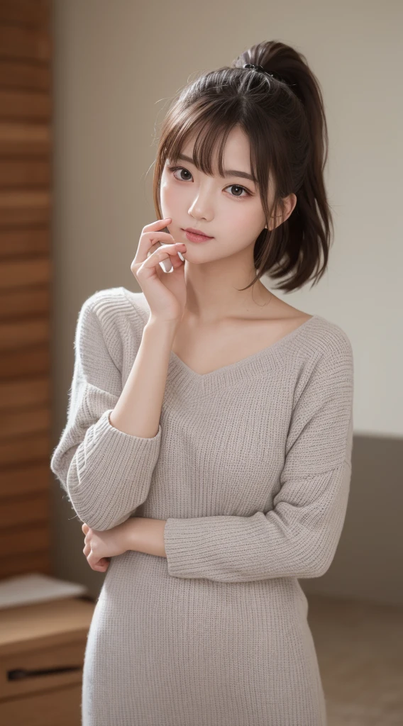((highest quality, 8k, masterpiece: 1.3)), 1 female, Japanese Mature,Sensual beauty: 1.3, (Hairstyle Brown Hair Short Bob: 1.2), Attractive nightwear: 1.1, Super slender face, Delicate eyes, double eyelid, Dimples,Mole, Home,relax,smile,A voluptuous, plump body,very thick legs,A tolerant smile,