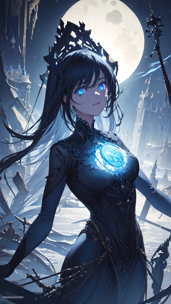 (masterpiece, Highest quality, Very detailed, Best Shadow), (Detailed Background, Dark fantasy), (Beautifully detailed landscapes), High Contrast, (Best lighting, Very delicate and beautiful), ((Cinematic Light)), colorful, Hyper Detail, Dramatic Light, Intricate details, Dynamic Angle), Black light swirling around, Depth of written boundary, black light particles,(Broken glass),magic circle,water,huge clocks,zero,the sun and the moon, **Landscape only**, **There are no people**, Watch Center, **A clock sinking in water**, Blue glowing light, Huge tower and city, **Landscape**
**Focus on:**
* **A clock sinking in water**
* **Black light swirling around**
* **Huge tower and city**
* **Landscape**
* **No people**
**Additional details:**
* **Style:** Dark fantasy, cinematic lighting
* **Colors:** Blue glowing light, black light particles
* **Composition:** Dynamic angle, depth of field, intricate details
* **Elements:** Broken glass, magic circle, huge clocks, the sun and the moon