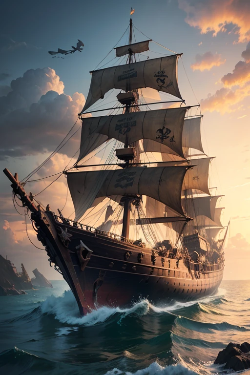 Dilapidated pirate ships，domineering，shocking pictures，