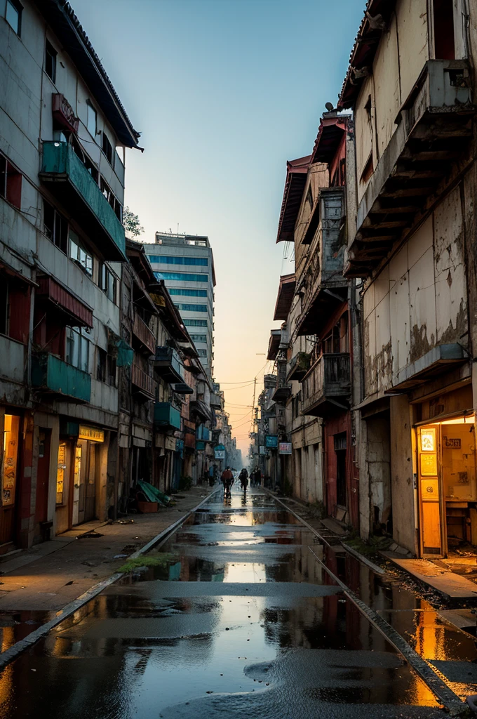 Background material of abandoned Chinese buildings at dusk