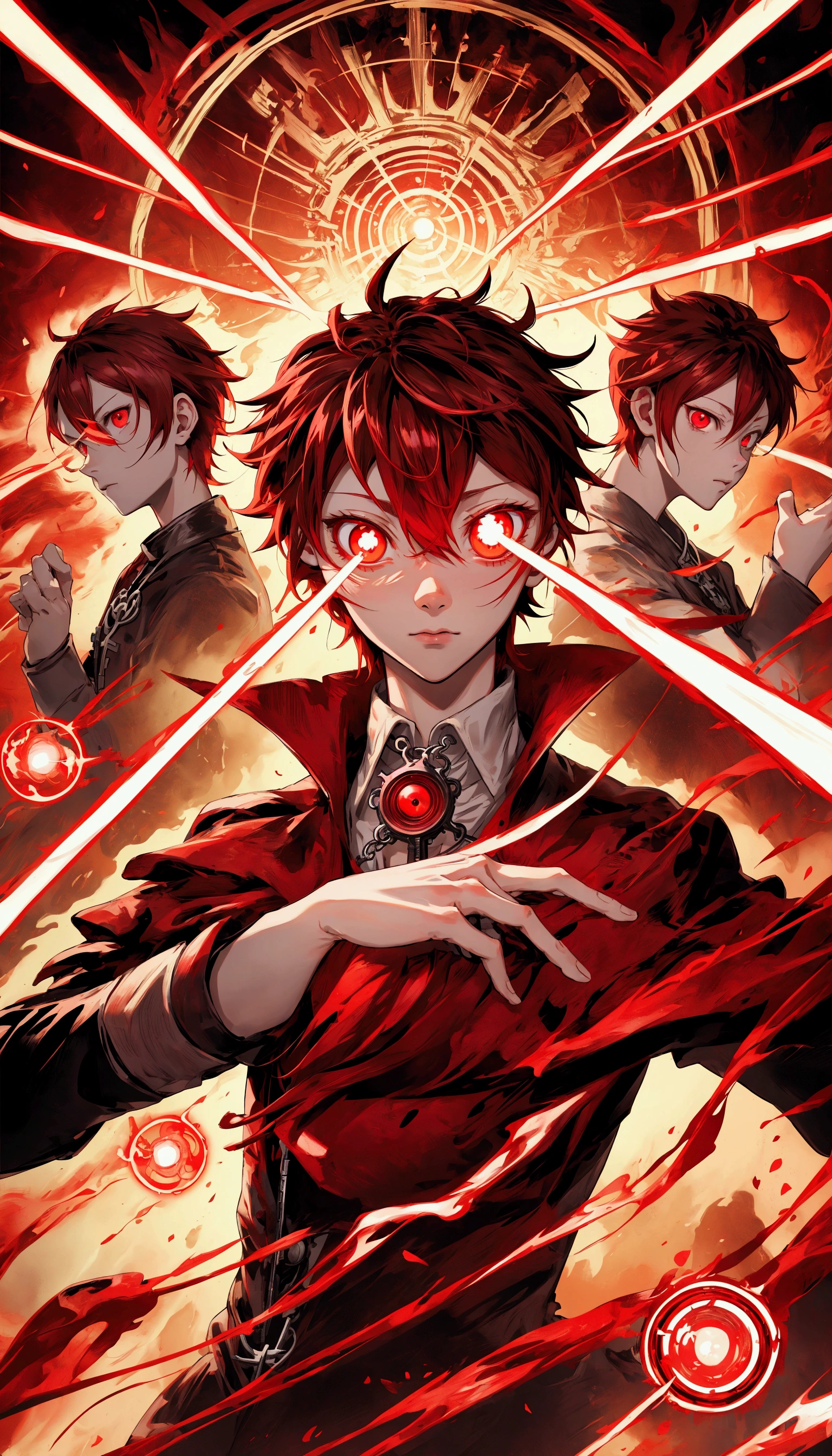 anime girl character with red eyes and red log hair holding a red light, his eyes glowing red, key anime art, his eyes are red and glowing, anime key visual”, with red glowing eyes, detailed key anime art, with glowing red eyes, key visual, anime key art, official anime artwork, luminous red eyes, zerochan art, official anime key visual