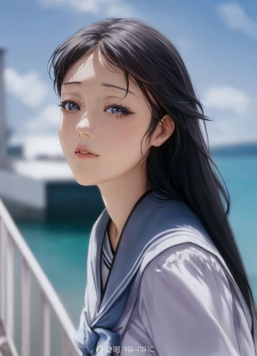 manga style, black and white, anime girl with black hair, kawaii realistic portrait, beautiful anime portrait, anime style portrait, detailed portrait of anime girl, portrait anime girl, portrait of an anime girl, portrait of cute anime girl, anime realism style, cute anime girl portrait, 🤤 girl portrait, portrait of anime girl, realistic cute girl painting, anime girl portrait, a close up of a woman with long hair standing near a body of water, jaeyeon nam, lee ji - eun, lee ji-eun, kim doyoung, heonhwa choe, sakimichan, taejune kim, kim hyun joo, jinyoung shin, jiyun chae, with cute - fine - face, hwang se - on