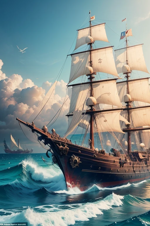 Dilapidated pirate ships,domineering,shocking pictures,, Spanish galleons fire cannons at an island filled with naked natives