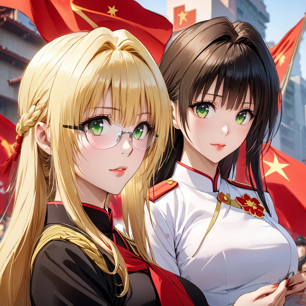 ((Highest quality)), ((masterpiece)), (detailed), (Perfect Face)、The woman is a Chinese woman named Tieryu Lunatique, a green-eyed, blonde, medium-length-haired Chinese woman wearing an engagement ring. She has become a member of the glorious Chinese Communist Party and has sworn absolute loyalty to the Communist Party of China. She is a righteous Communist Party member of the ruling Communist Party of China and the wife of a great Communist Party official.、The woman is wearing the fine uniform of a Chinese Communist Party member.、For the sake of China, their hairstyles, clothes, and everything they wear are all Chinese Communist Party items, and their thoughts are also Chinese, becoming great Chinese in body and mind.、The woman became a Chinese woman named Tiare Lunatique, who was proud of China and loved it devotedly.、She is serving China as a member of the great Communist Party of China.、The woman is a beautiful, respectable and exemplary Communist Party member.