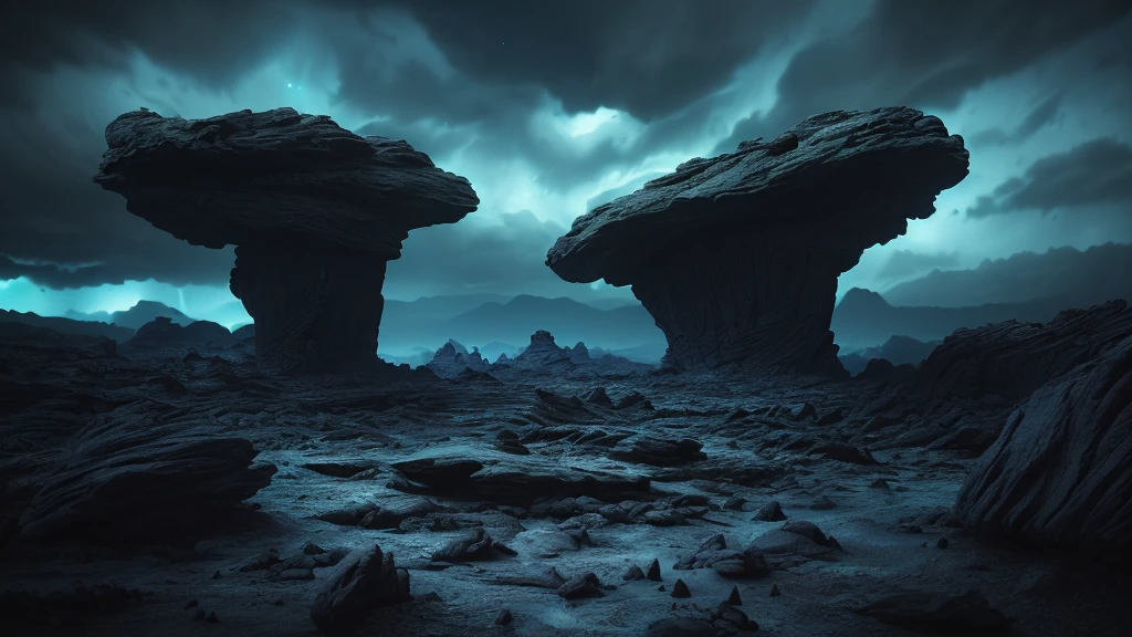 alien birds, rocky terrain, night sky, dark clouds, vibrant colors, bioluminescent feathers, alien landscape, dramatic lighting, cinematic compositing, detailed textures, (best quality, 4k, 8k, high resolution, masterpiece:1.2), ultra detailed, (realistic, photorealistic, photorealistic:1.37), cinematic, moody atmosphere, dramatic shadows, otherworldly environment