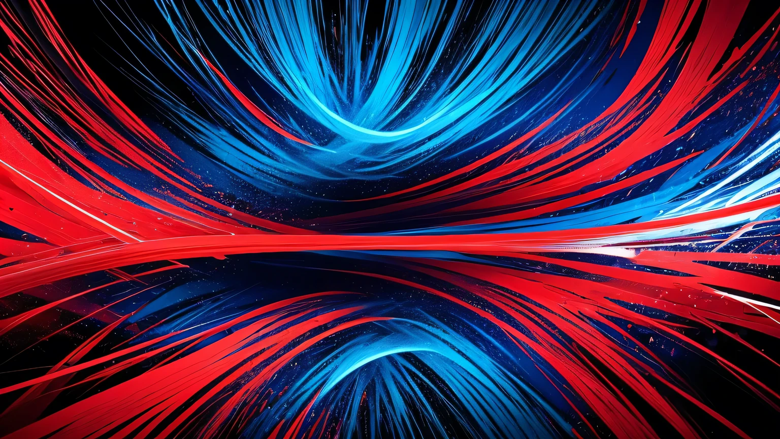 Create an energetic and dynamic key visual background with deep blue and bright red as the main colors, creating a strong contrast. The background should feature paintbrush-like textures forming dynamic wave patterns. The overall style should be vibrant and convey a sense of motion and energy, suitable for a celebratory or motivational theme.