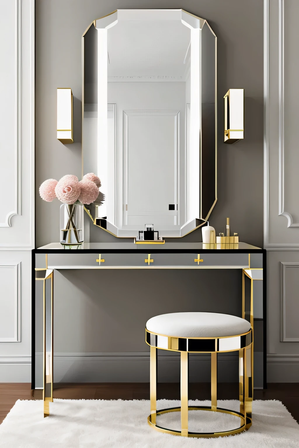 Professional 3d architecture rendering design of modern and minimal and Art Deco and parametric and French design for elegant glassy mirror for glassy makeup table