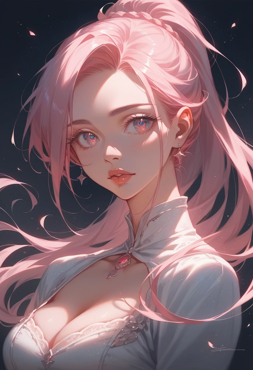a pink-haired anime boy with a ponytail, beautiful detailed eyes, beautiful detailed lips, extremely detailed face, long eyelashes, delicate facial features, detailed clothing, intricate background, dramatic lighting, digital painting, cinematic composition, vibrant colors, detailed textures, photorealistic, masterpiece, 8k, hyper detailed