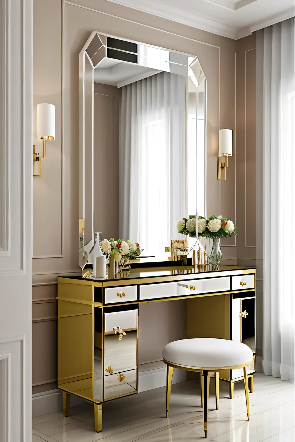 Professional 3d architecture rendering design of modern and minimal and Art Deco and parametric and French design for elegant glassy mirror for glassy makeup table