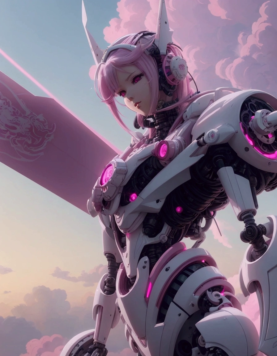 araffes with a pink and white hair and a pink and white helmet, detailed digital anime art, best anime 4k konachan wallpaper, anime mecha aesthetic, 4k highly detailed digital art, robot mecha female dragon head, wlop and krenz cushart, highly detailed anime, mecha asthetic, advanced digital anime art